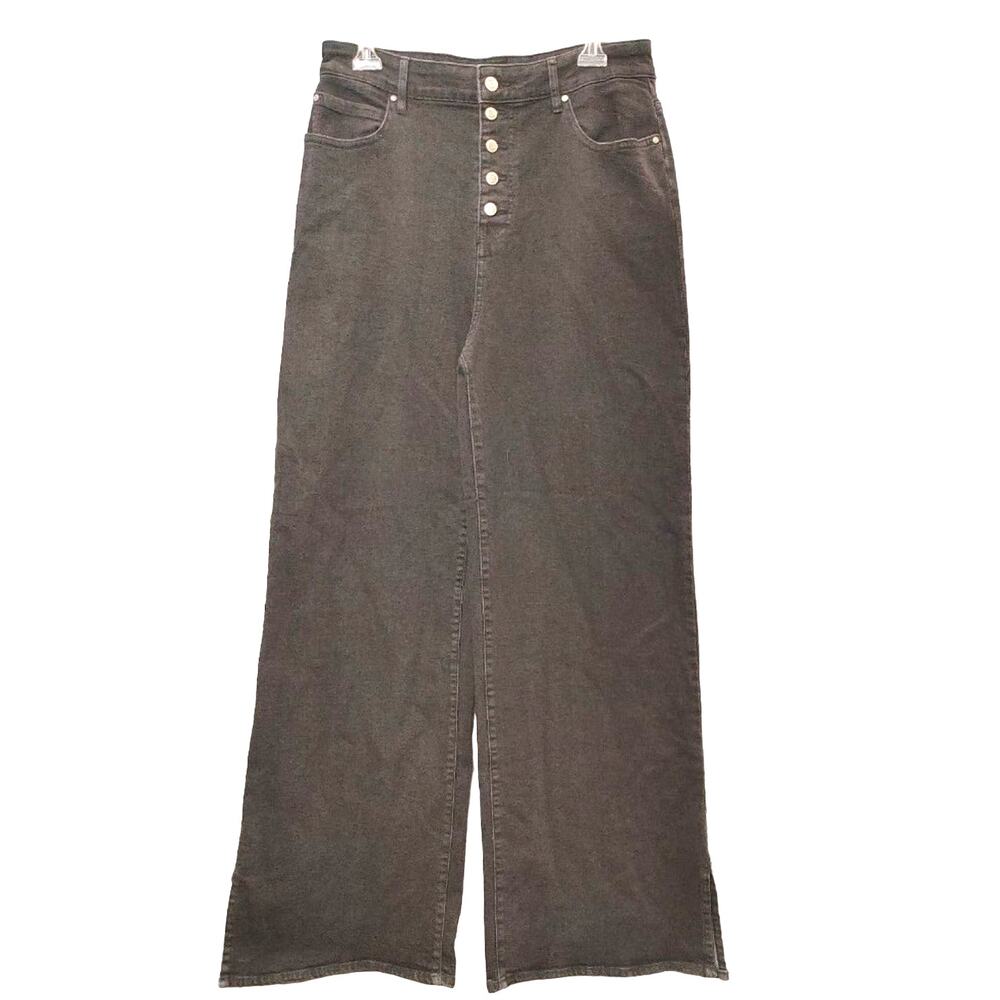 Sol High Rise Wide Leg Jeans Button Fly Loose Fit Split Hem Black Womens Size 13